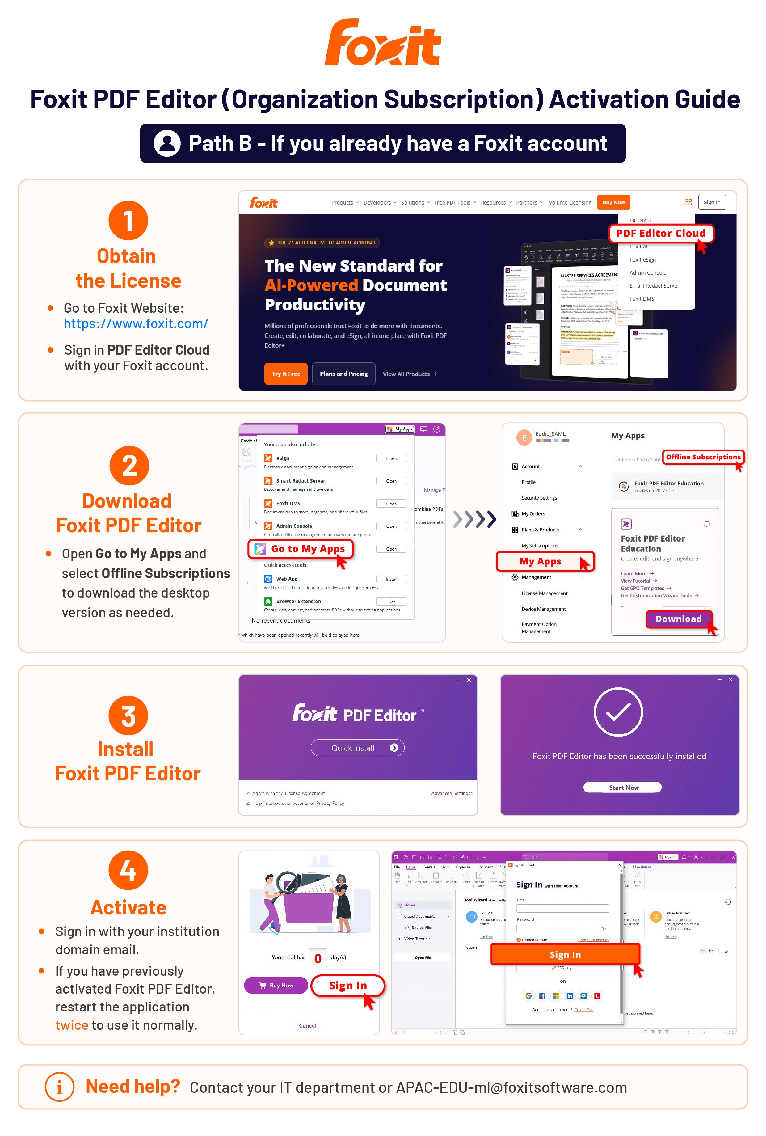 Activation guide for users with an existing Foxit account